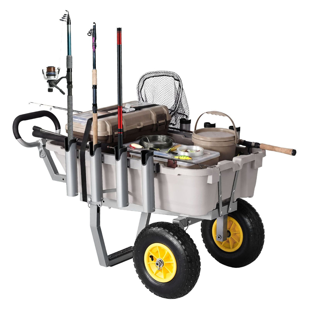 Beach Fishing Cart, 200 lbs Load Capacity, Fishing Cart with Poly Bed, Heavy-Duty Aluminum Alloy Frame, 13-Inch All-Terrain Tires, 8 Rod Holders, Strap, Easy to Clean, for Outdoor Camping Picnic