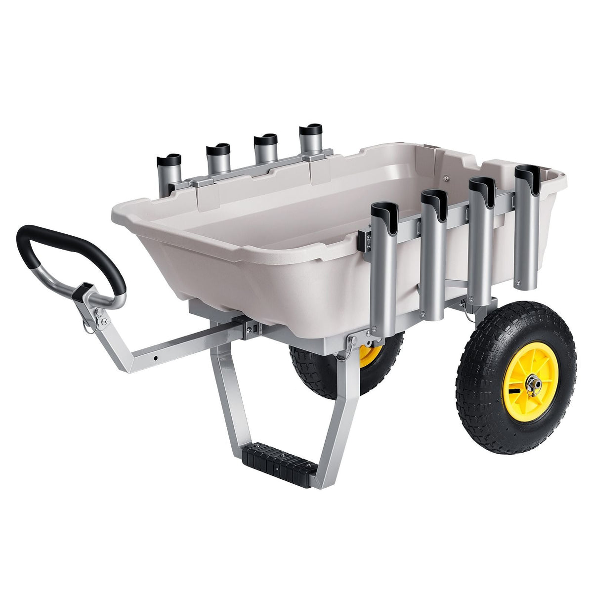 Beach Fishing Cart, 200 lbs Load Capacity, Fishing Cart with Poly Bed, Heavy-Duty Aluminum Alloy Frame, 13-Inch All-Terrain Tires, 8 Rod Holders, Strap, Easy to Clean, for Outdoor Camping Picnic