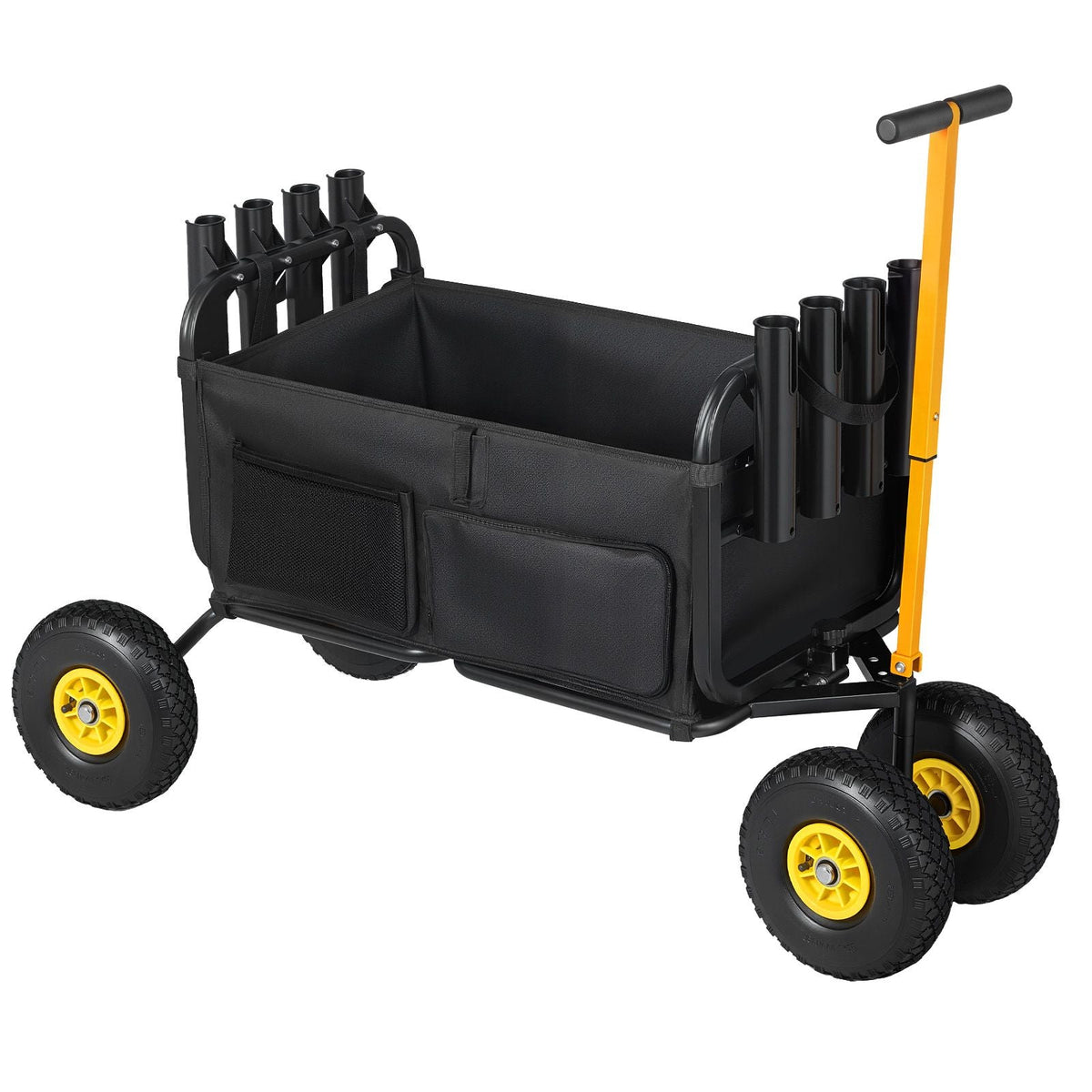 Beach Fishing Cart, 300 lbs Load Capacity, Foldable Fishing Cart with Heavy-Duty Carbon Steel Frame, 11-Inch All-Terrain Tires, 8 Rod Holders, Strap, Easy to Clean, for Outdoor Camping Picnic