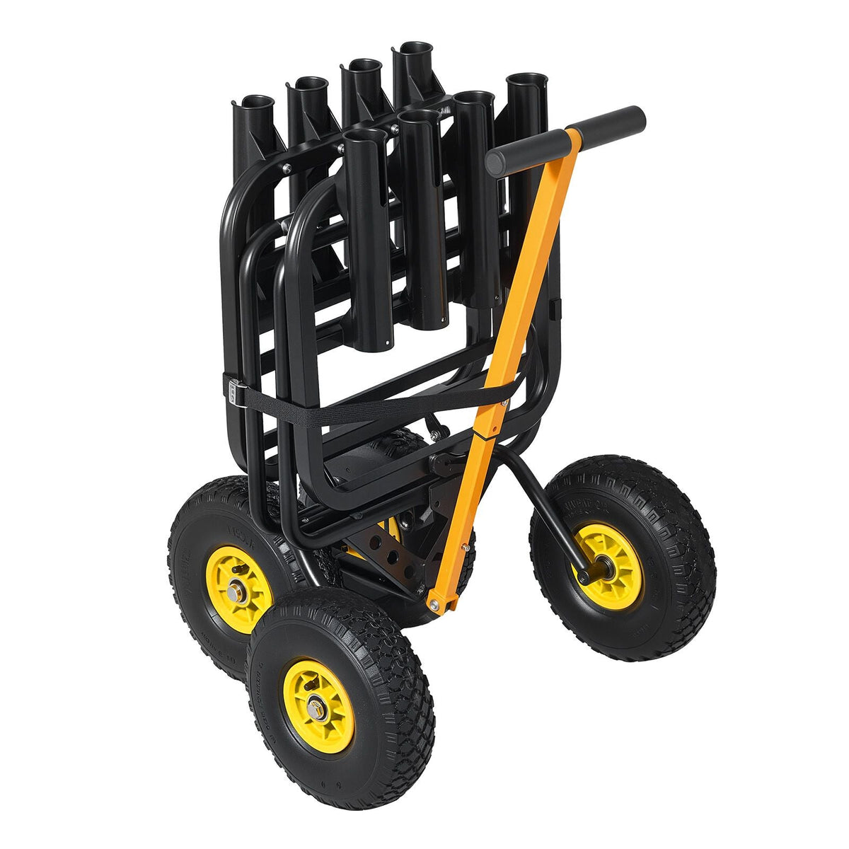 Beach Fishing Cart, 300 lbs Load Capacity, Foldable Fishing Cart with Heavy-Duty Carbon Steel Frame, 11-Inch All-Terrain Tires, 8 Rod Holders, Strap, Easy to Clean, for Outdoor Camping Picnic