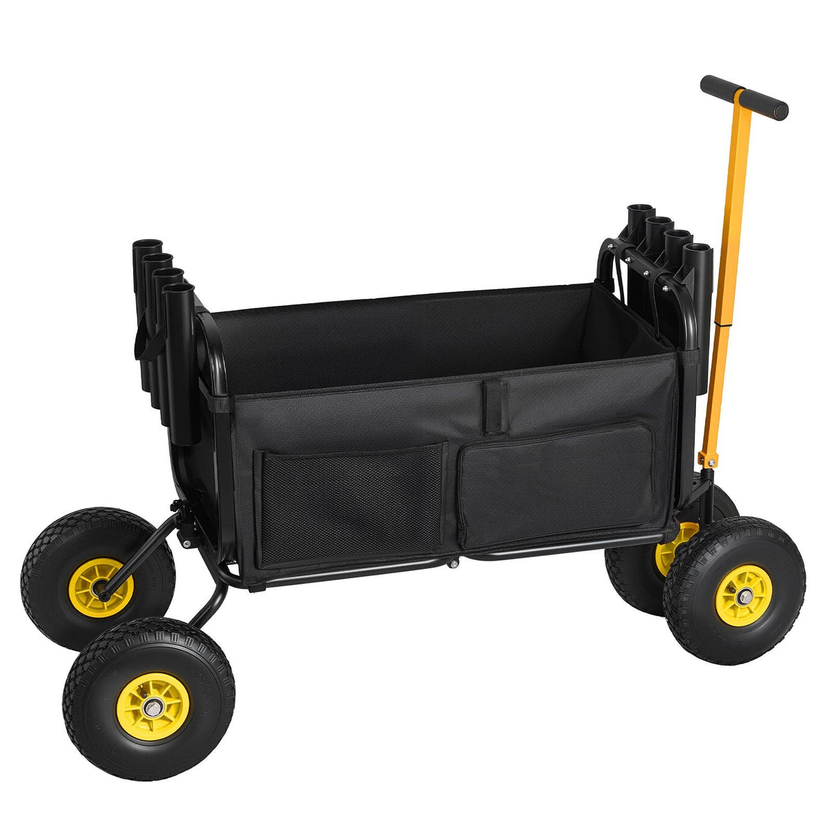 Beach Fishing Cart, 300 lbs Load Capacity, Foldable Fishing Cart with Heavy-Duty Carbon Steel Frame, 11-Inch All-Terrain Tires, 8 Rod Holders, Strap, Easy to Clean, for Outdoor Camping Picnic