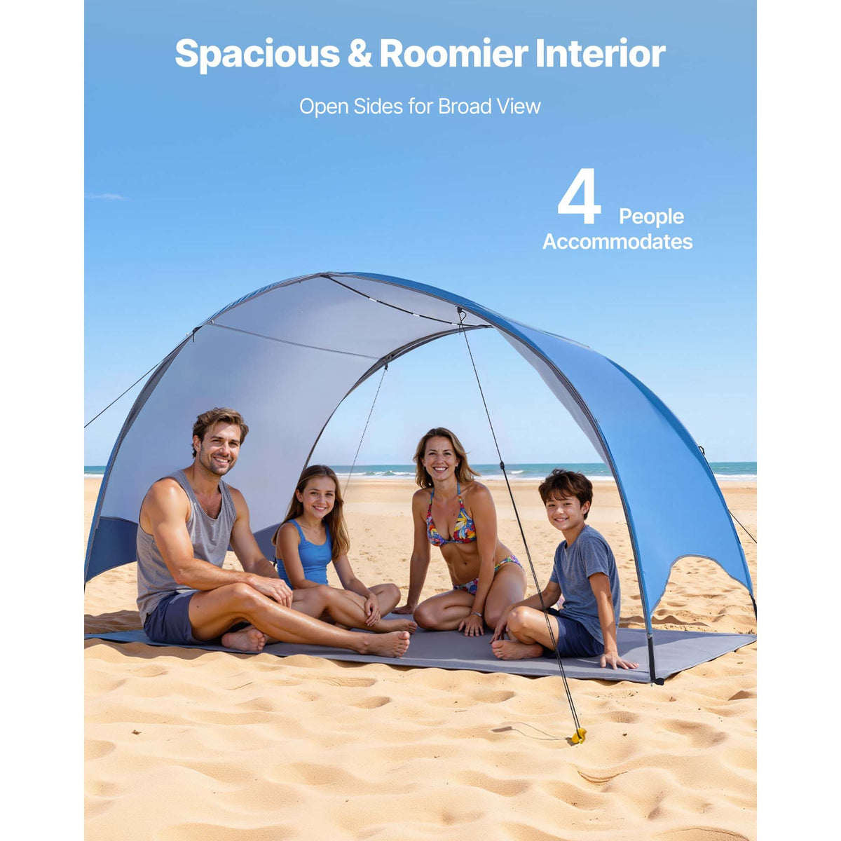 Beach Tent Sun Shelter for 4 Person, UPF 50+ Protection, Portable Sun Shade Canopy with Carrying Bag & Ground Stakes, Lightweight and Easy Setup Beach Umbrella for Camping Fishing Outdoor Picnic