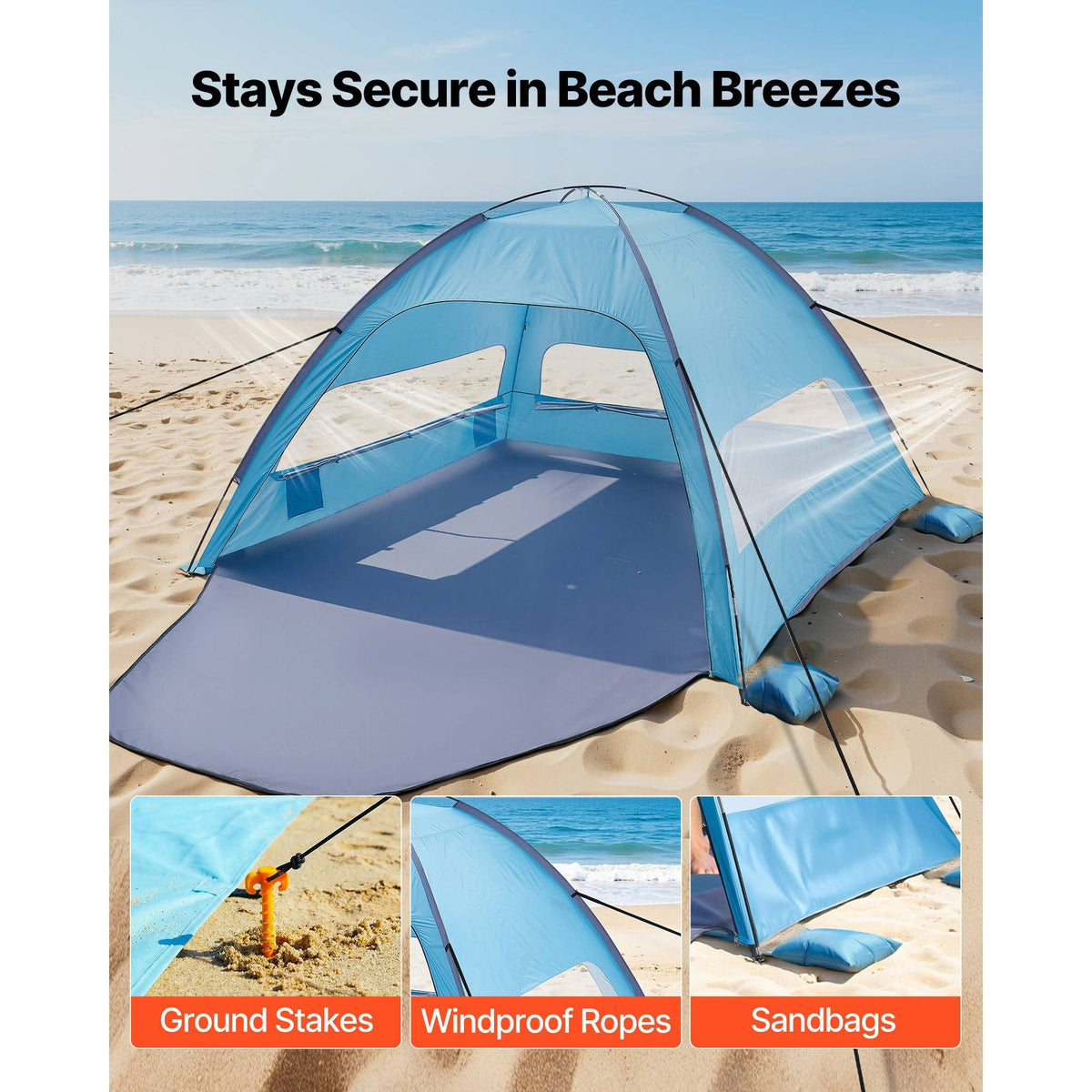 Beach Tent Sun Shelter for 8 Person, UPF 50+ Protection, Portable Sun Shade Canopy with Carrying Bag & Sand Pockets, Lightweight and Easy Setup Beach Umbrella for Camping Fishing Outdoor Picnic