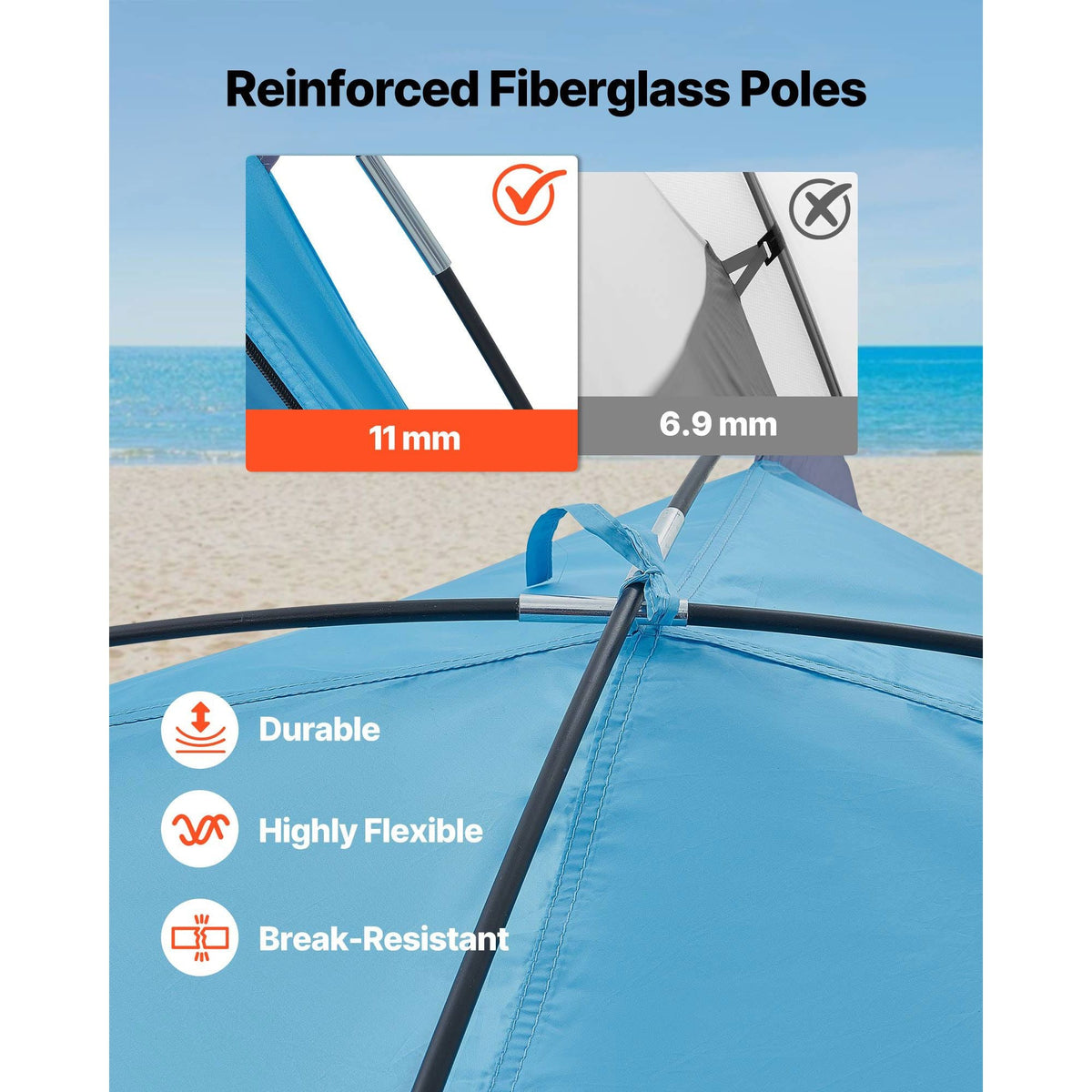 Beach Tent Sun Shelter for 8 Person, UPF 50+ Protection, Portable Sun Shade Canopy with Carrying Bag & Sand Pockets, Lightweight and Easy Setup Beach Umbrella for Camping Fishing Outdoor Picnic