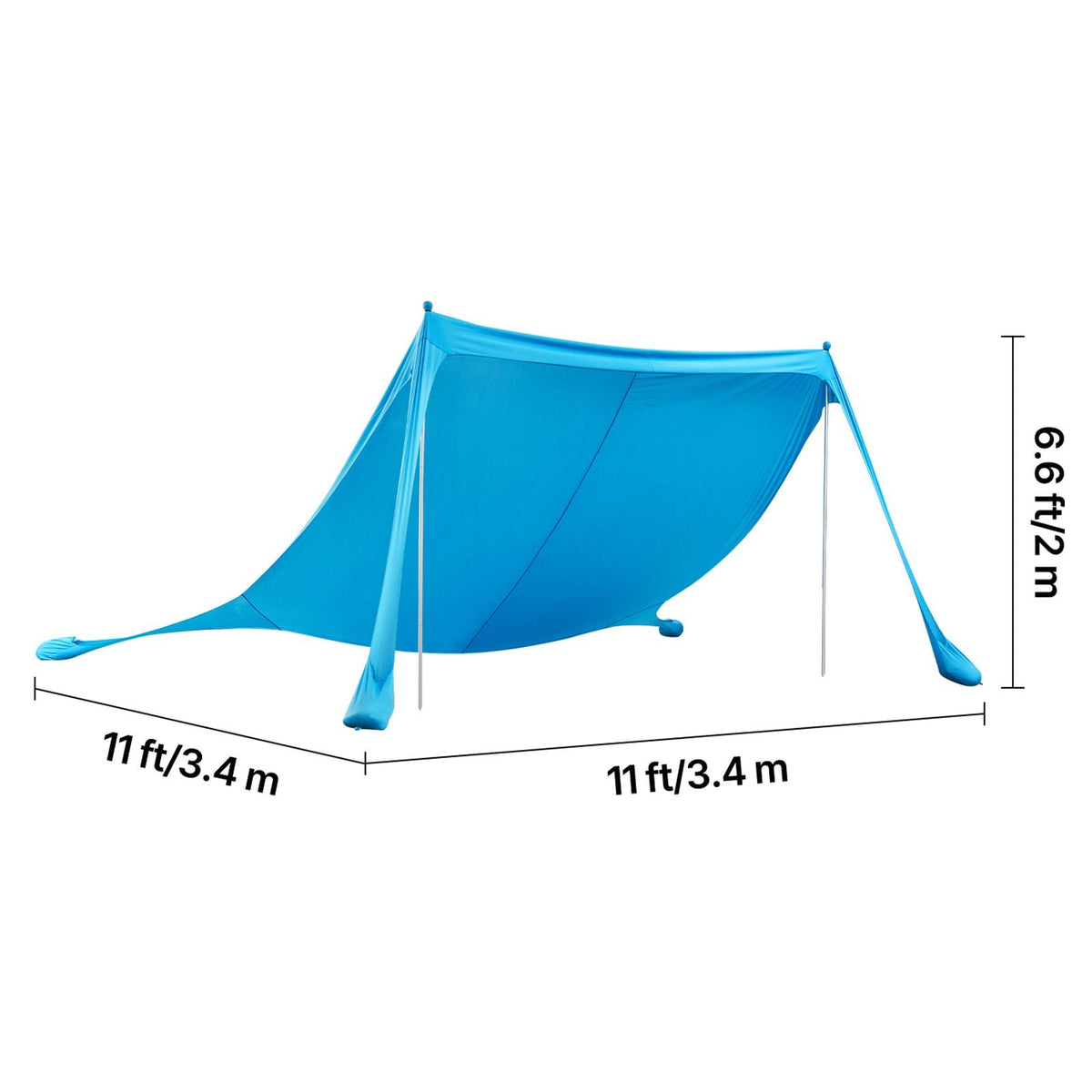 Beach Tent Sun Shelter, UPF50+ Sun Protection, 6.6 ft Tall, 11 x 11 ft, Easy Pop Up Beach Canopy with Sandbags, Stability Poles, Sand Shovels, Portable Shade for Family Outings, Camping, Fishing