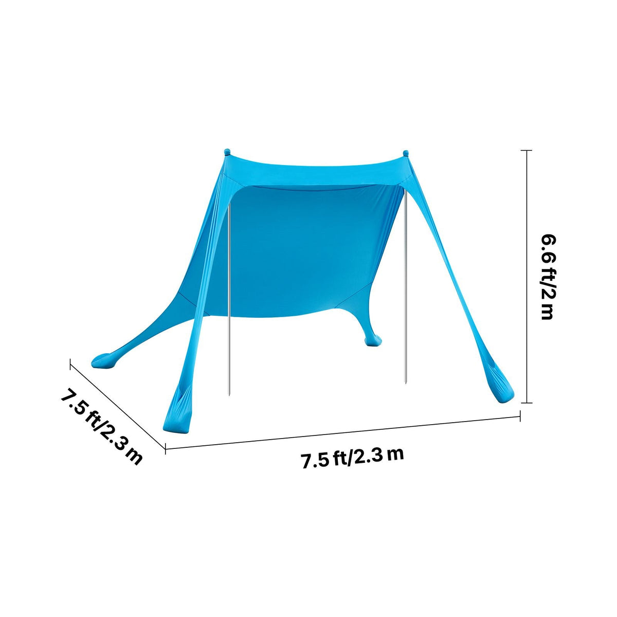 Beach Tent Sun Shelter, UPF50+ Sun Protection, 6.6 ft Tall, 7.5x7.5 ft, Easy Pop Up Beach Canopy with Sandbags, Stability Poles, Sand Shovels, Portable Shade for Family Outings, Camping, Fishing