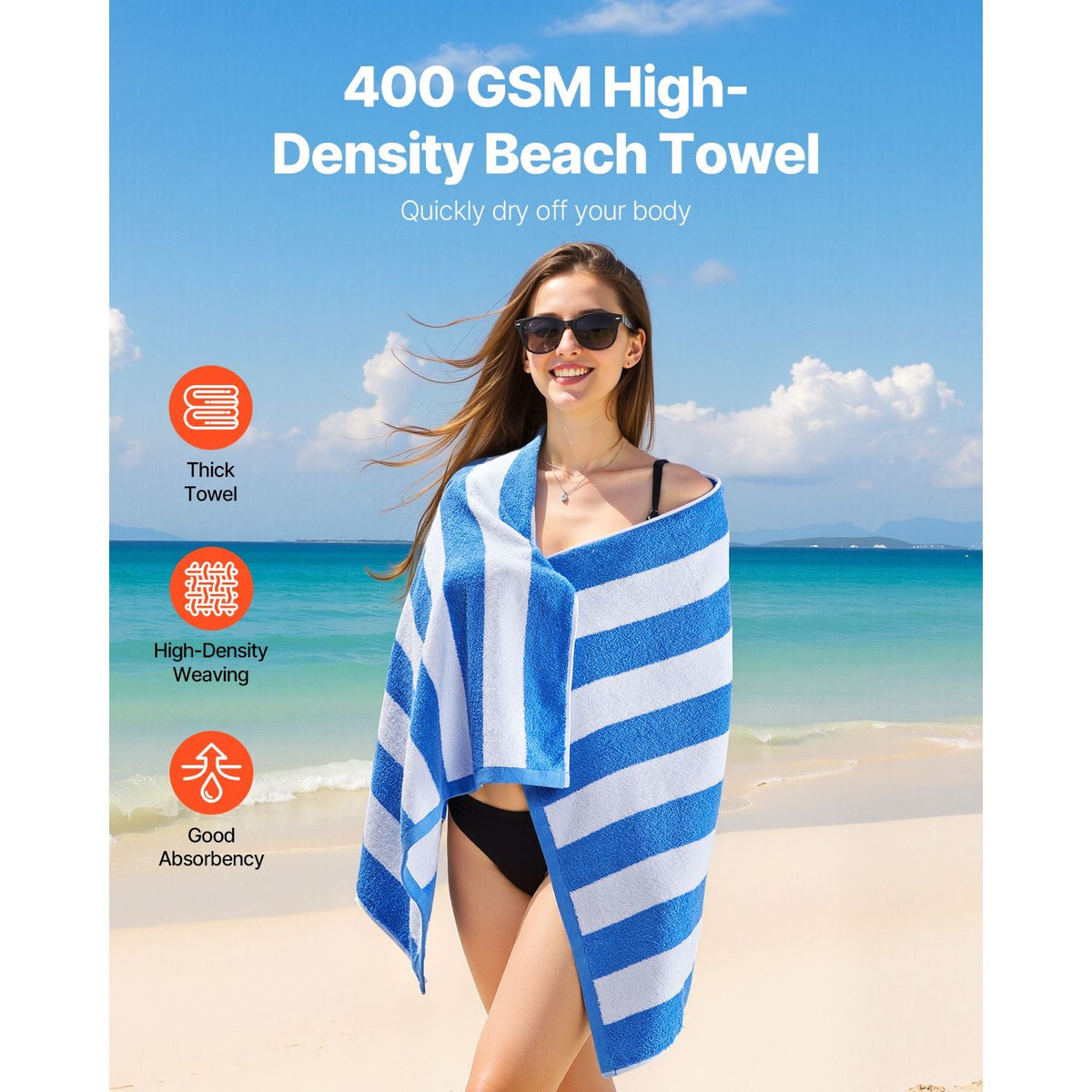 Beach Towel, 4 Pack Oversized Beach Towels, 30 x 60 in Cabana Striped Large Pool Towel, 100% Cotton Soft and Quickly Dry Thick Swimming Towels, for Vacation, Swimming, Beaches, and Bathroom