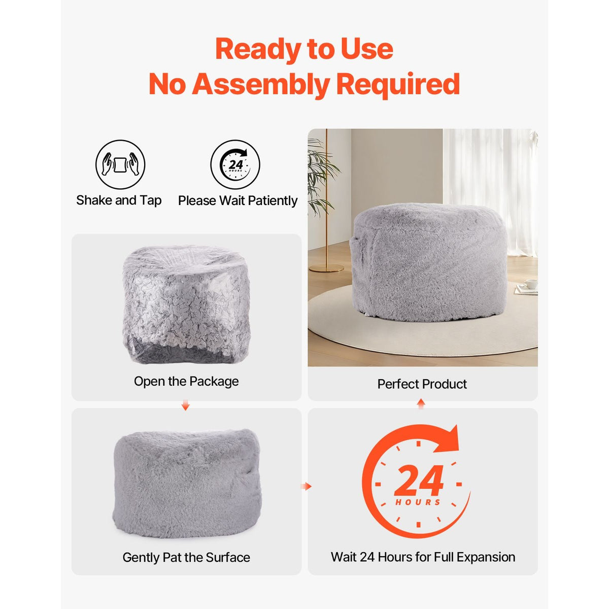 Bean Bag Bed Chair, Convertible Chair from BeanBag to Lounge or Mattress, Gaint Bean Bag Chair Bed with Washable Cover for Adults, Fluffy Plush, Foam Filling and Side Pocket, Grey(Full Size)