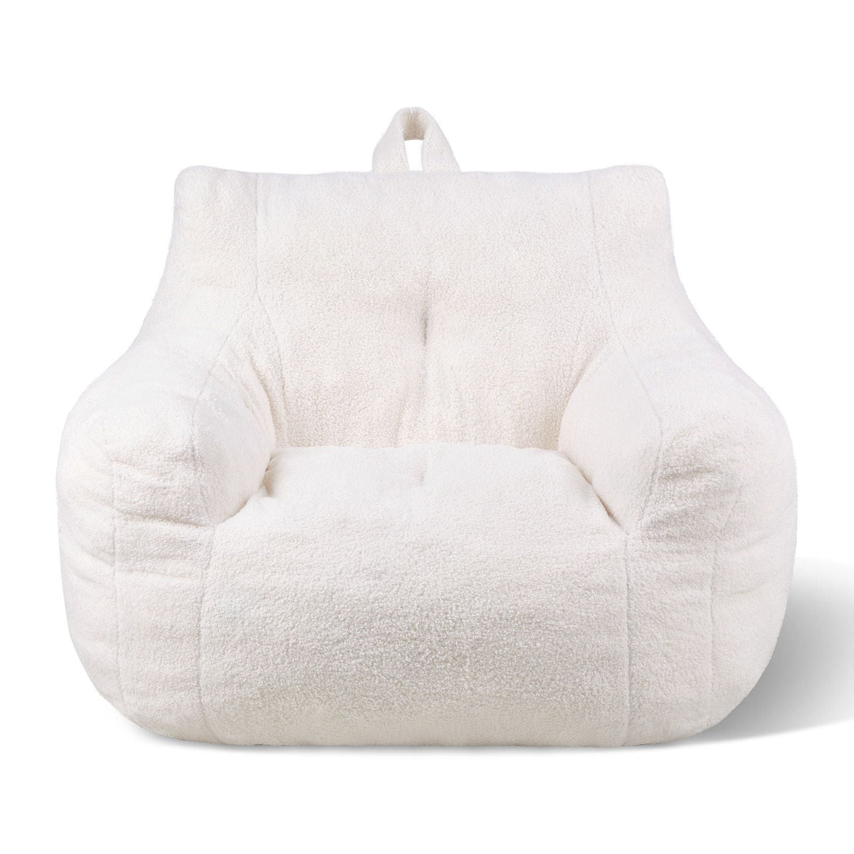 Bean Bag Chair, 3 feet Bean Bag Chair with Soft Armrests and Storage Pocket, 25D Memory Foam Filled with Soft Teddy Velvet Cover, Bean Bag for Bedroom or Playroom, White