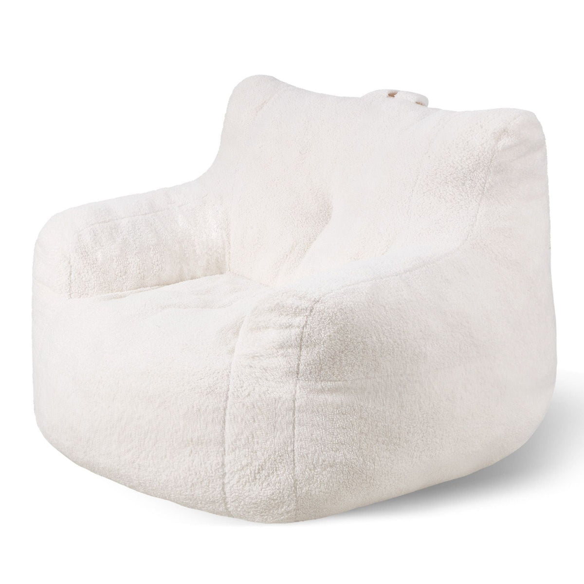 Bean Bag Chair, 3 feet Bean Bag Chair with Soft Armrests and Storage Pocket, 25D Memory Foam Filled with Soft Teddy Velvet Cover, Bean Bag for Bedroom or Playroom, White