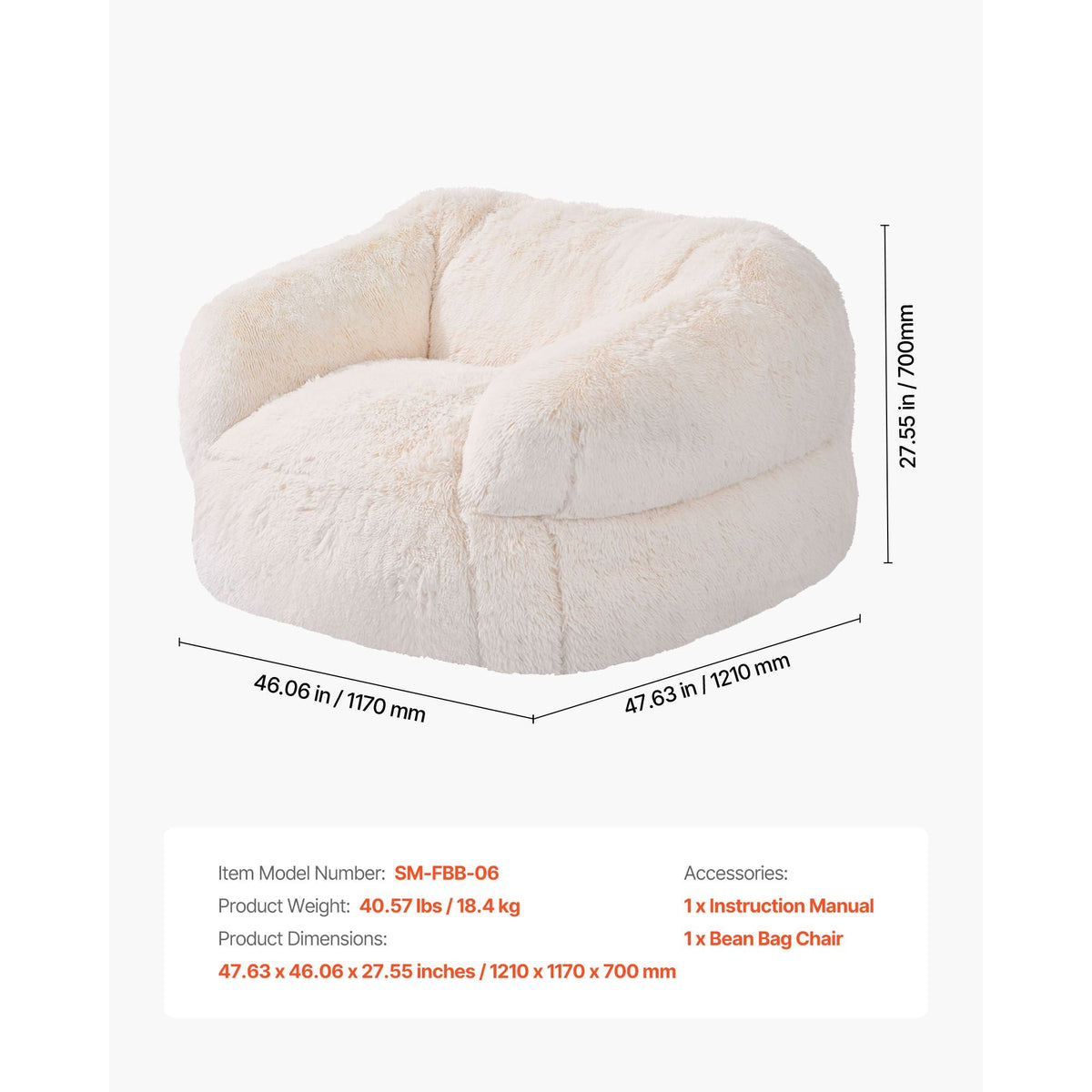 Bean Bag Chair, BeanBag Sofa Chair with Armrests for Adults, Fluffy Plush & High-Density Foam Filling Adult Bean Bag with Zapper, Comfy Lazy Sofa Chair Ideal for Living Room, Bedroom, Beige