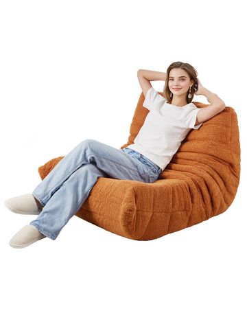 Bean Bag Chair, L-Shaped Bean Bag Chair with Soft Armrests and Storage Pocket, 25D Memory Foam Filled with Soft Teddy Velvet Cover, Bean Bag for Bedroom or Playroom, Brown