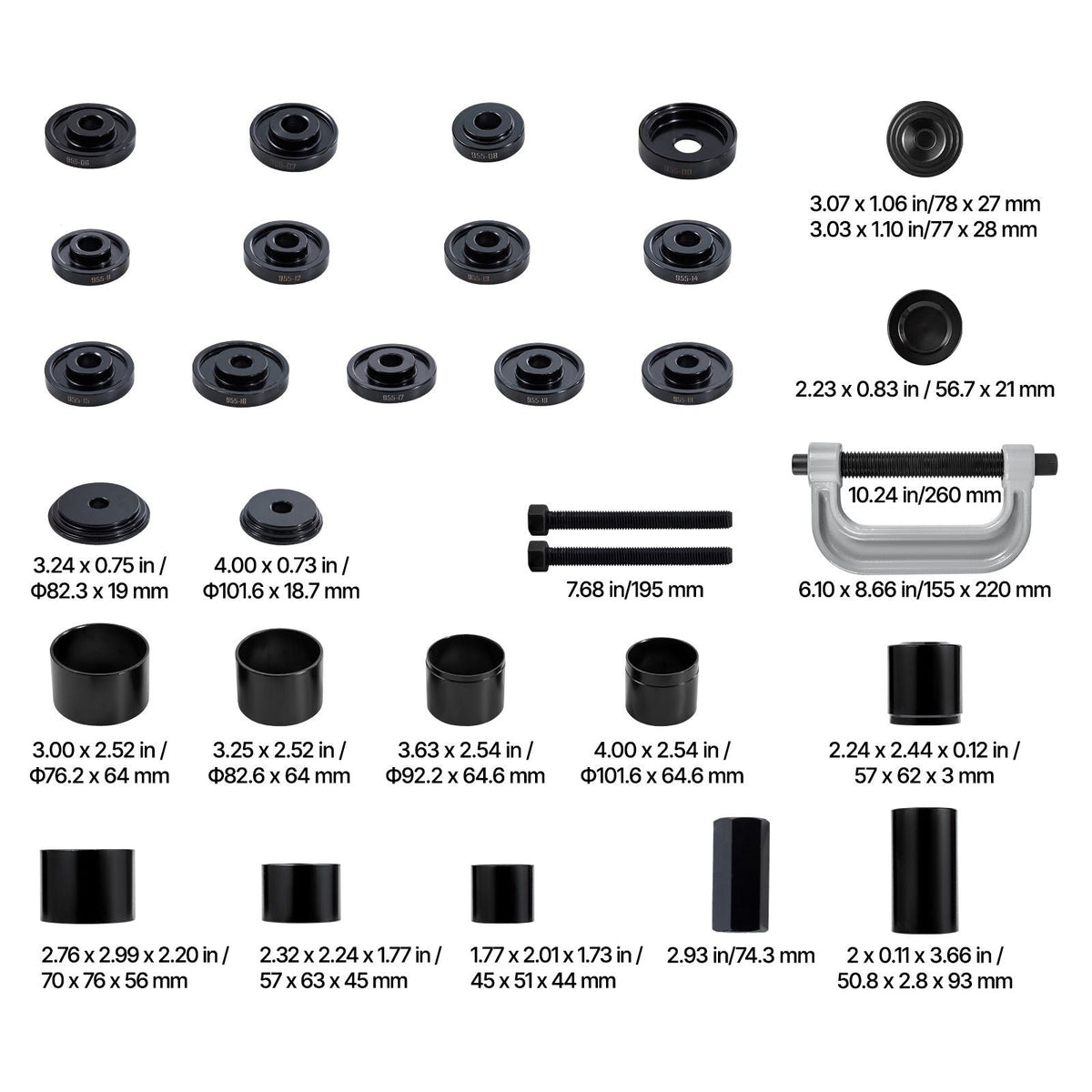 Bearing Press Kit, 10+24 Pcs, 2 in 1 Ball Joint Press & Wheel Bearing Puller Kit, Race and Seal Driver Set with 13 Bushings, C-Frame and Sleeves, Heavy Duty Removal Installation Set with Case