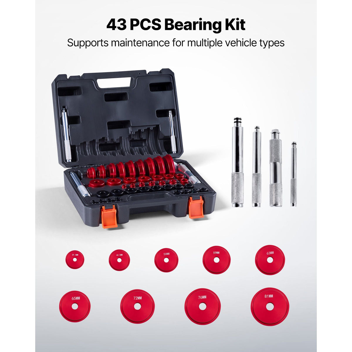 Bearing Press Kit, 43 Pcs, Bearing Race and Seal Driver Set with 39 Bushings & Handle Shafts, Bushing Driver Tool Set, Heavy Duty Aluminum Alloy Removal Installation Tool Kit with Storage Case