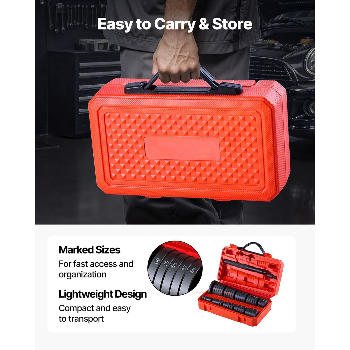 Bearing Press Kit, 52 Pcs, Bearing Race and Seal Driver Set with 49 Bushings and Handle Shaft, Bushing Driver Tool Set, Heavy Duty Carbon Steel Removal Installation Tool Kit with Storage Case