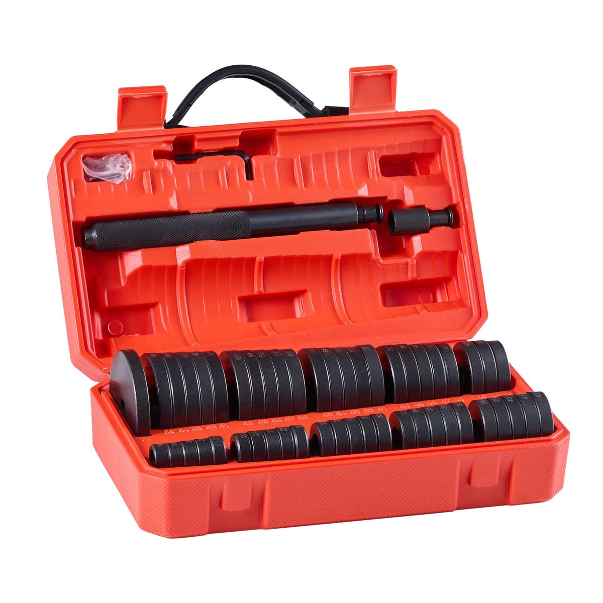 Bearing Press Kit, 52 Pcs, Bearing Race and Seal Driver Set with 49 Bushings and Handle Shaft, Bushing Driver Tool Set, Heavy Duty Carbon Steel Removal Installation Tool Kit with Storage Case