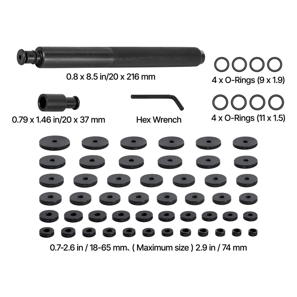 Bearing Press Kit, 52 Pcs, Bearing Race and Seal Driver Set with 49 Bushings and Handle Shaft, Bushing Driver Tool Set, Heavy Duty Carbon Steel Removal Installation Tool Kit with Storage Case