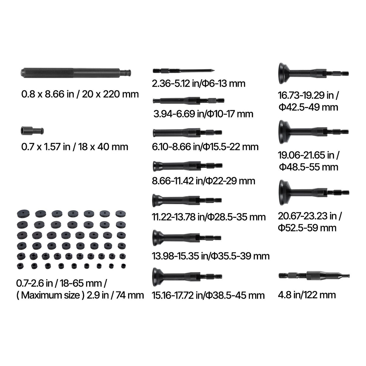 Bearing Press Kit, 52+16 Pcs, 2 in 1 Bushing Driver Tool & Bearing Press Kit, Race and Seal Driver Set with 49 Bushings, 10 Collets, Slide Hammer, Heavy Duty Removal Installation Set with Case