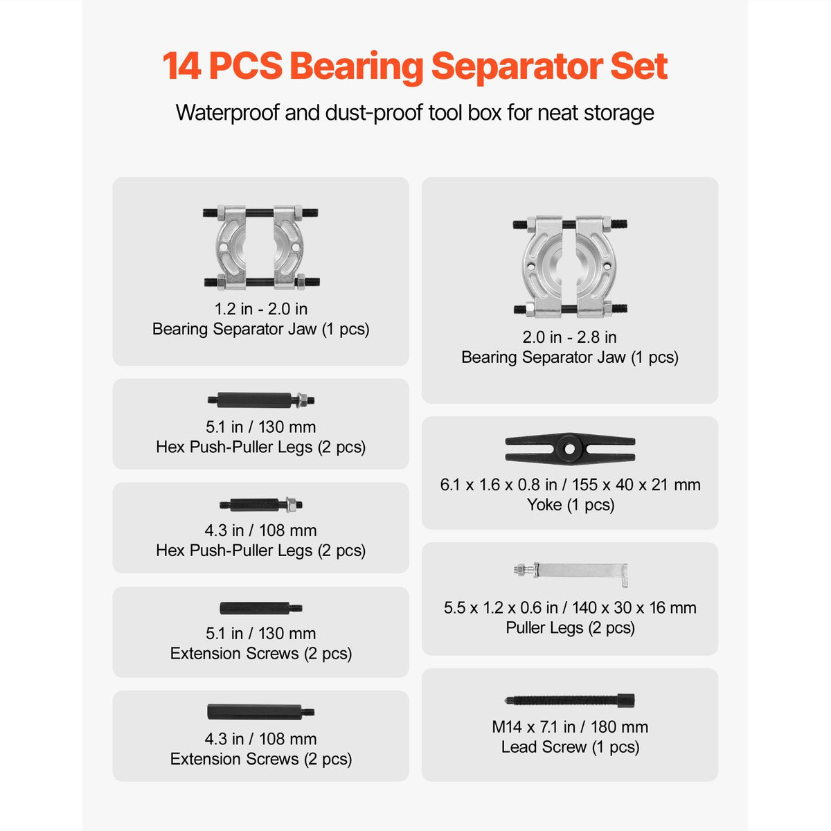 Bearing Puller Kit, 14-Piece 5 Ton Capacity Bearing Separator, Pinion Wheel Bearing Removal Kit with 2-Inch and 2.8-Inch Jaws, Bearing Puller Set, Heavy Duty Bearing Splitter Tool Kit with Case