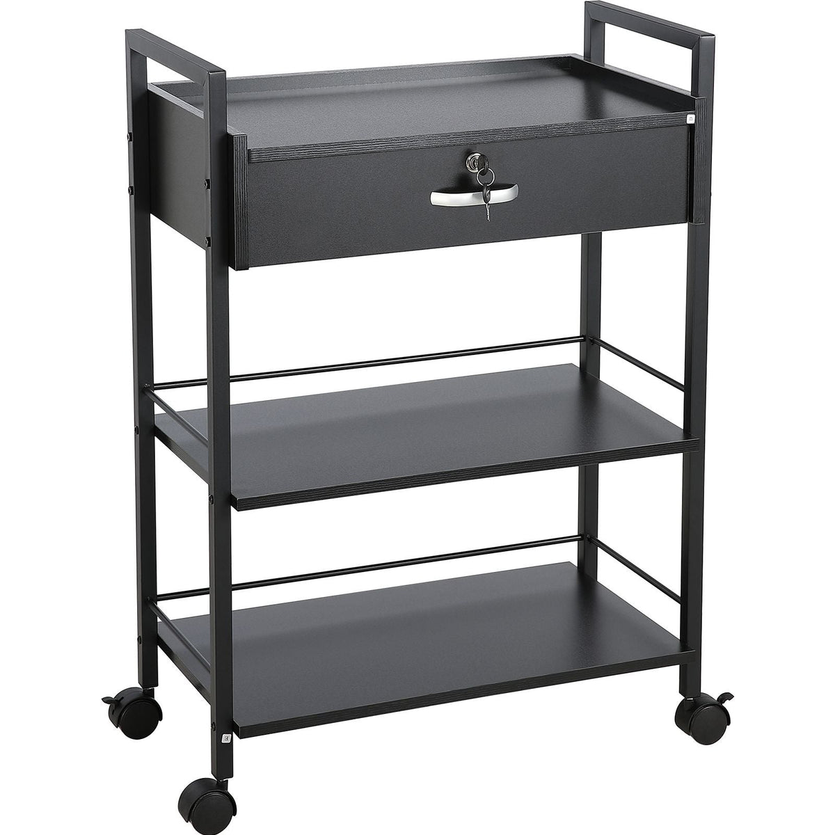 Beauty Salon Trolley Cart, 3-Tier Hair Salon Stations Cabinet for Stylist with Lockable Drawer, MDF Rolling Storage Station with 4 Wheels (2 Lockable) for Beauty SPA Barbershop Tattoo