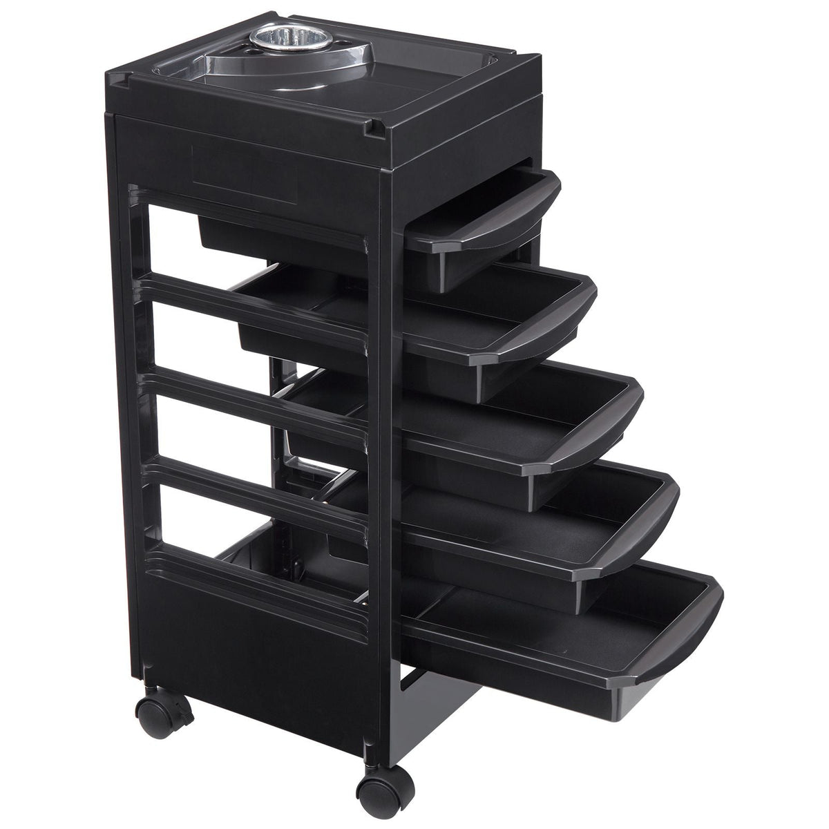 Beauty Salon Trolley Cart, Plastic Salon Rolling Cart for Stylist with 5 Removable Drawers & Dryer Holder, Rolling Hairdressing Cart with 4 Wheels (2 Lockable) for Beauty SPA Barbershop
