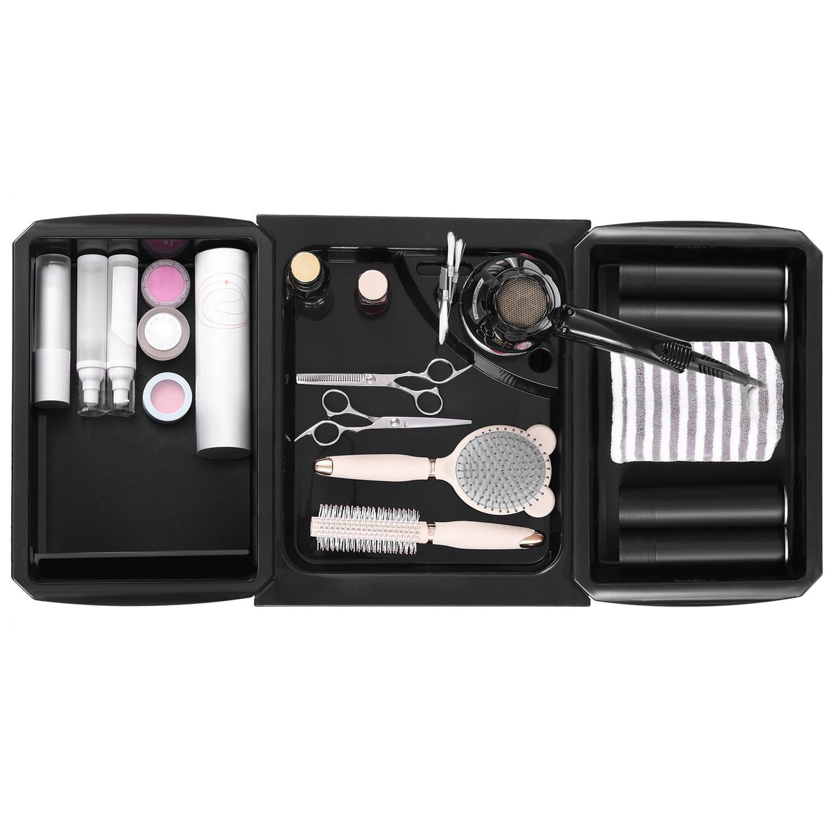 Beauty Salon Trolley Cart, Plastic Salon Rolling Cart for Stylist with 5 Removable Drawers & Dryer Holder, Rolling Hairdressing Cart with 4 Wheels (2 Lockable) for Beauty SPA Barbershop