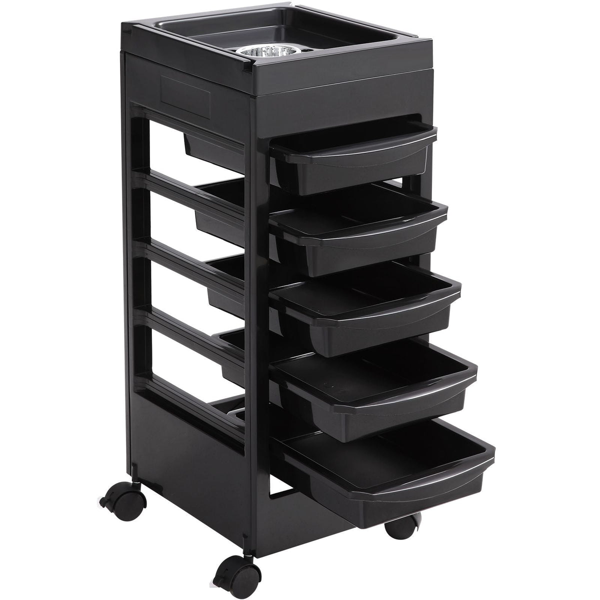 Beauty Salon Trolley Cart, Plastic Salon Rolling Cart for Stylist with 5 Removable Drawers & Dryer Holder, Rolling Hairdressing Cart with 4 Wheels (2 Lockable) for Beauty SPA Barbershop