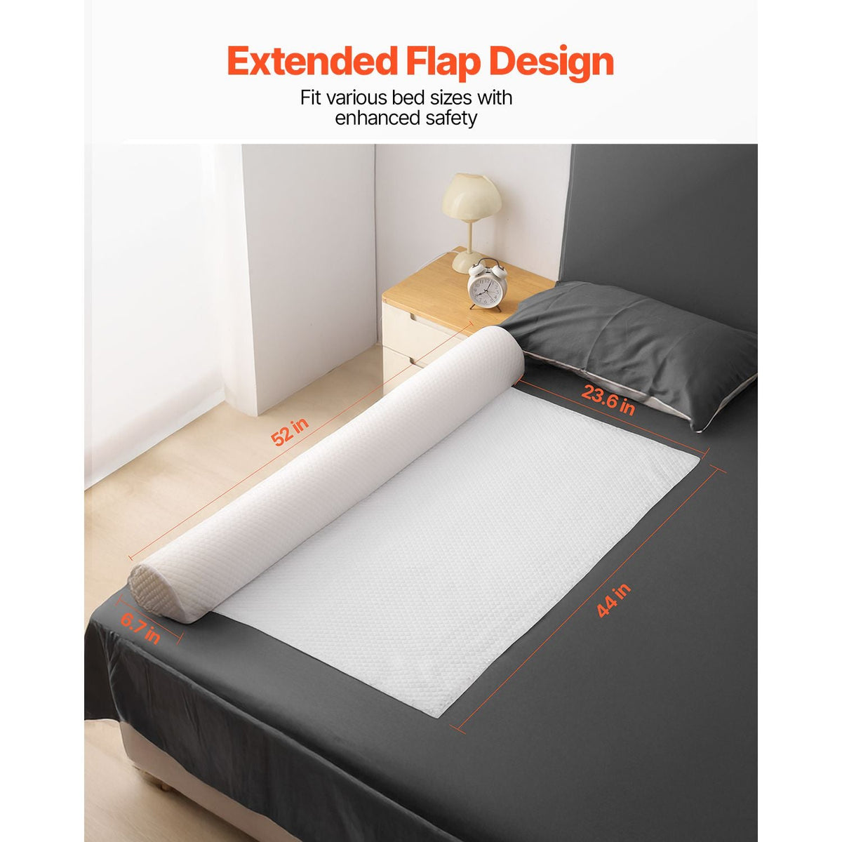 Bed Bumper for Toddlers, 52-inch Non-Slip Bed Guard Rail with Safety Flap, High-Rebound Foam Toddler Bedrail Bumper with Machine-Washable Cover for Twin, Full, Queen & King Beds (1 Pack)