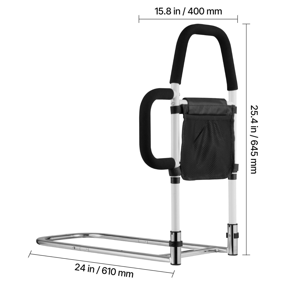 Bed Rail for Elderly, Bedside Assist Rails with Side Handle and PU Handrail, Adjustable Height Carbon Steel Pipe Bedside Cane, Bed Bars for Seniors & Patients, Fits King, Queen, Full, Twin