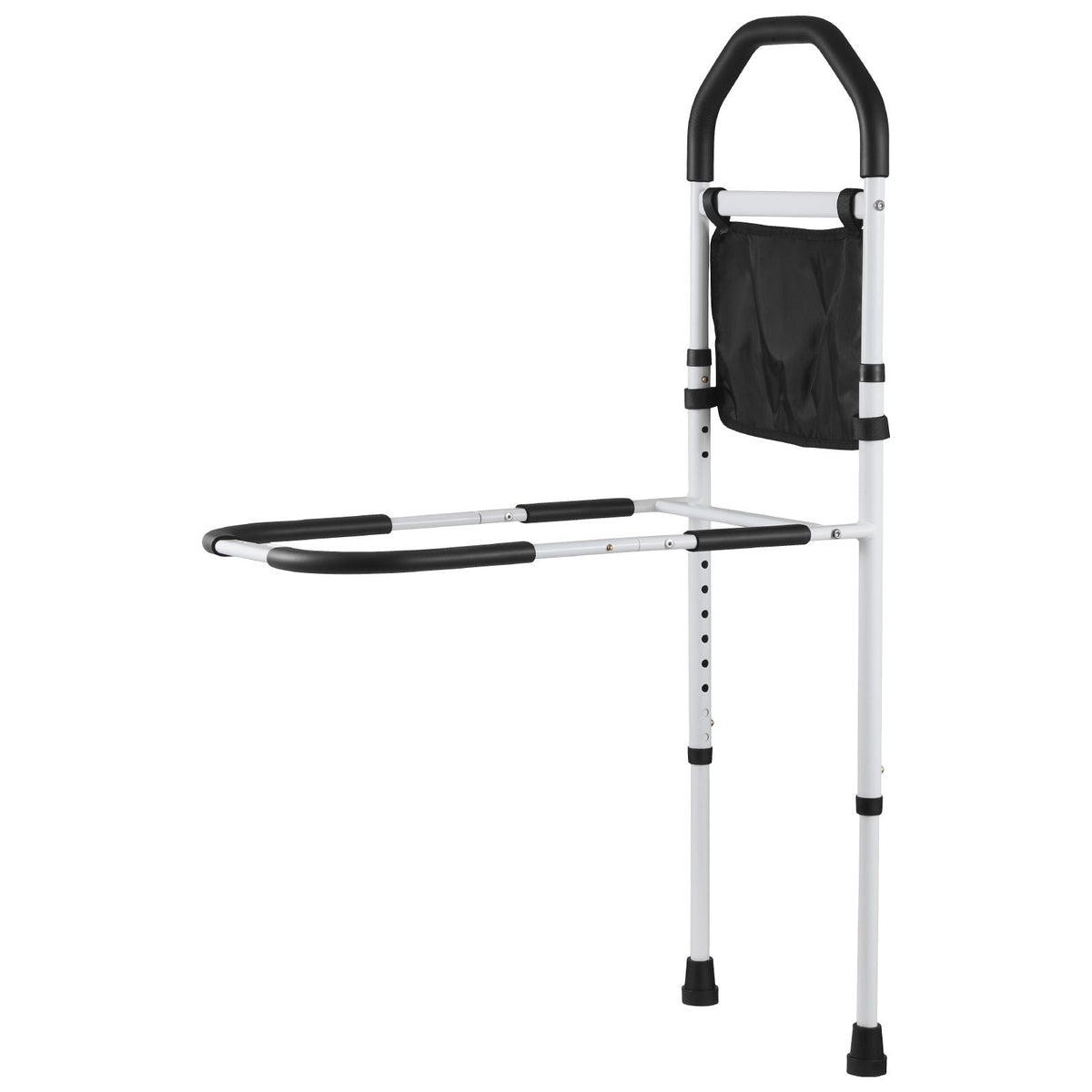 Bed Rail for Elderly, Bedside Assist Rails with Supporting Leg and PU Handrail, Adjustable Height Carbon Steel Pipe Bedside Cane, Bed Bars for Seniors & Patients, Fits King, Queen, Full, Twin