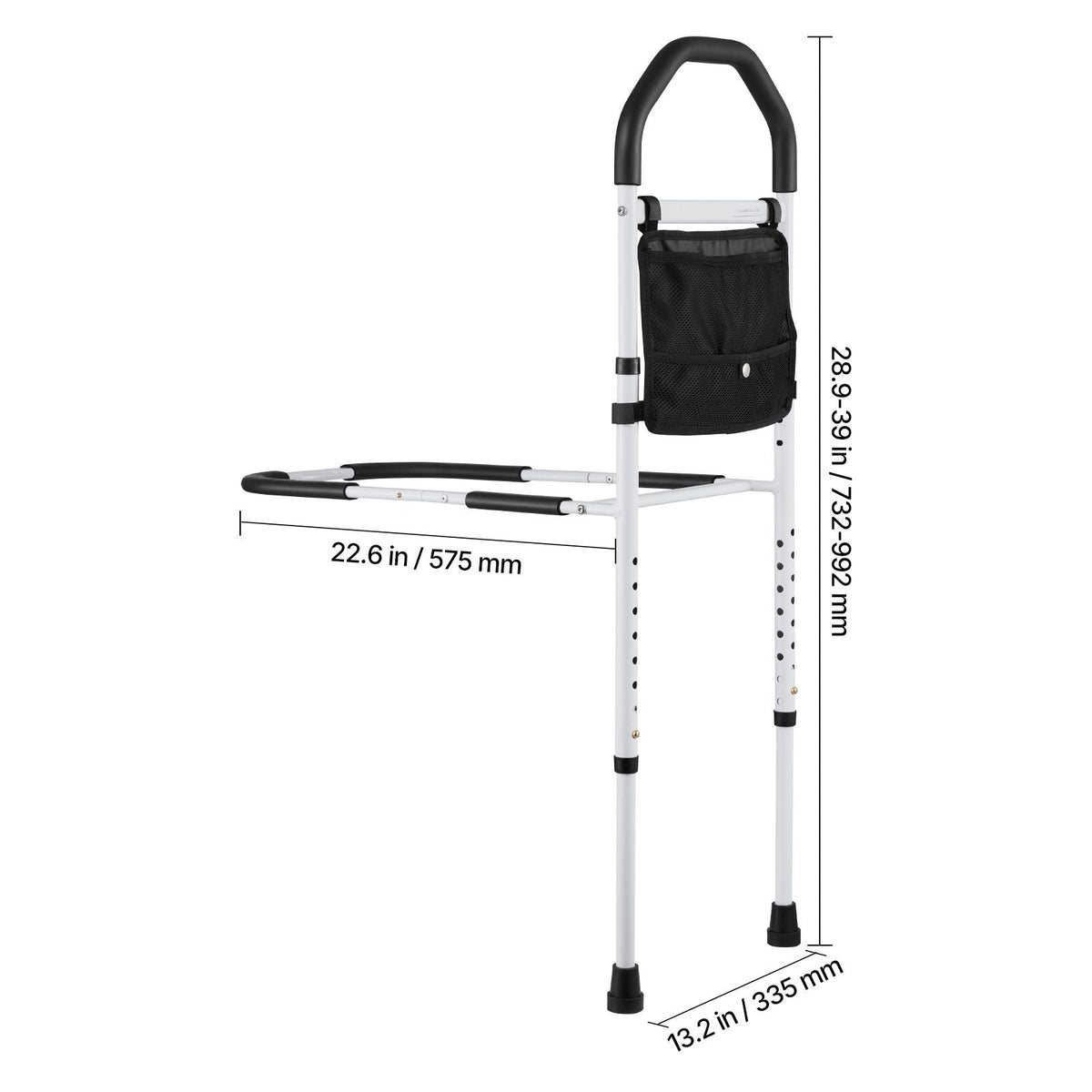 Bed Rail for Elderly, Bedside Assist Rails with Supporting Leg and PU Handrail, Adjustable Height Carbon Steel Pipe Bedside Cane, Bed Bars for Seniors & Patients, Fits King, Queen, Full, Twin