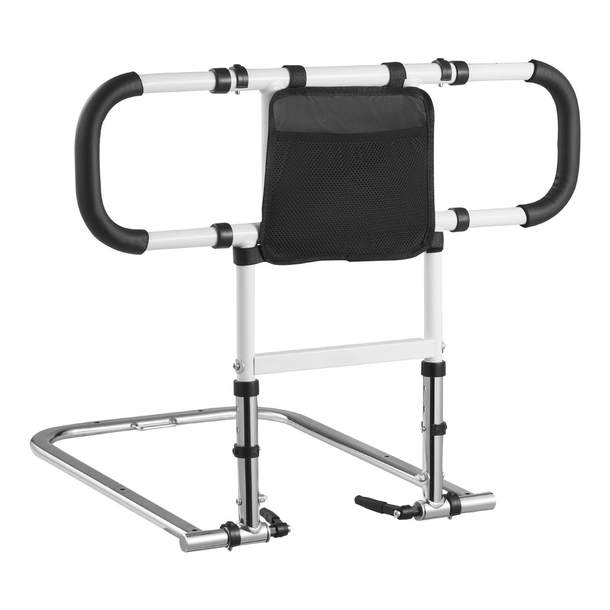 Bed Rail for Elderly, Foldable & Extendable Bedside Assist Rail with Side Handles & PU Handrail, Adjustable Height Carbon Steel Pipe Bedside Cane, Senior Bed Bar Fits King, Queen, Full, Twin