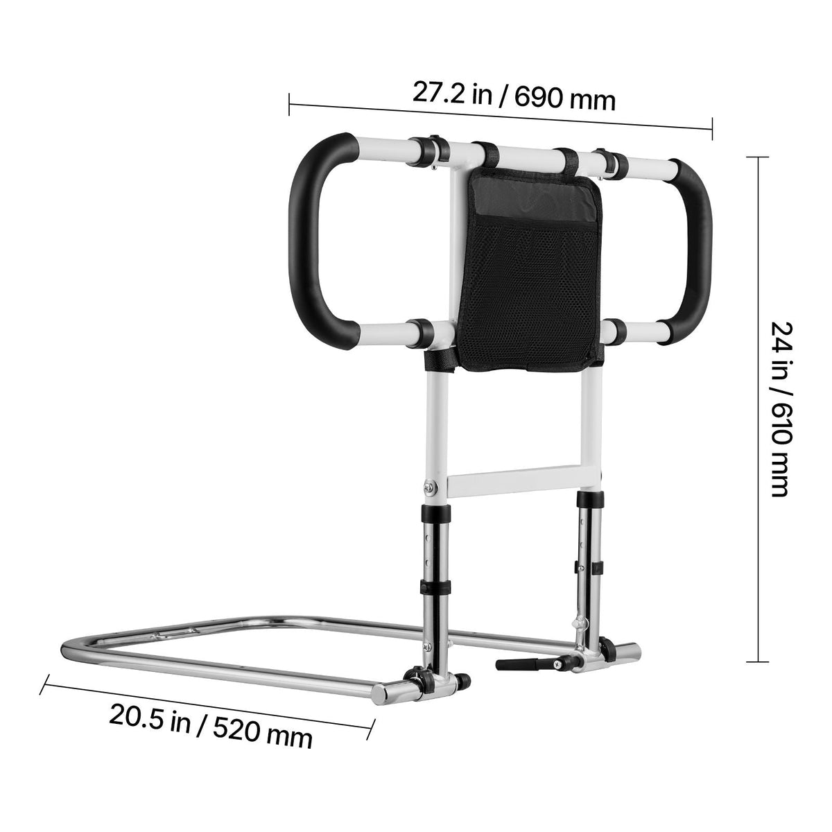 Bed Rail for Elderly, Foldable & Extendable Bedside Assist Rail with Side Handles & PU Handrail, Adjustable Height Carbon Steel Pipe Bedside Cane, Senior Bed Bar Fits King, Queen, Full, Twin