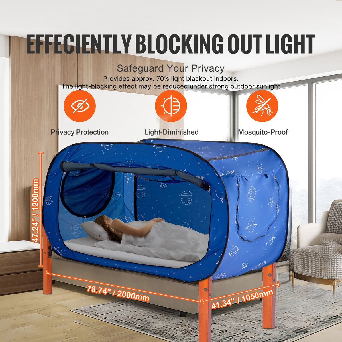 Bed Tent, Pongee Fabric, 2 Doors Breathable Dream Tent with 0.33 in Fiber Poles on Bed Privacy, Full Size Block out Light Sleeping Bed Canopy, Fit for Kids Playhouse and Adults Sleeping Tent