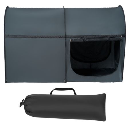 Bed Tent, Pongee Fabric, 4 Doors Breathable Dream Tent with 0.28 in Fiber Poles on Bed Privacy, Full Size Block out Light Sleeping Bed Canopy, Fit for Kids Playhouse and Adults Sleeping Tent