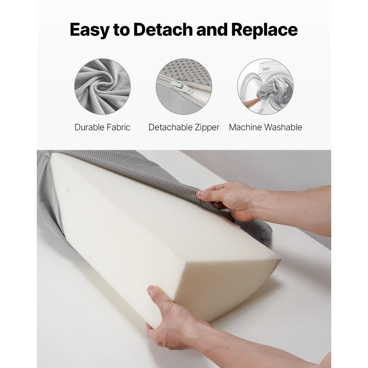 Bed Wedge Pillow for Headboard, King Size, 72"x10"x6" Bed Gap Filler, Fill 0-7" Gap Between Headboard and Mattress, 25D Foam Mattress Wedge Headboard Pillow with Side Pocket, for Backrest, Gray