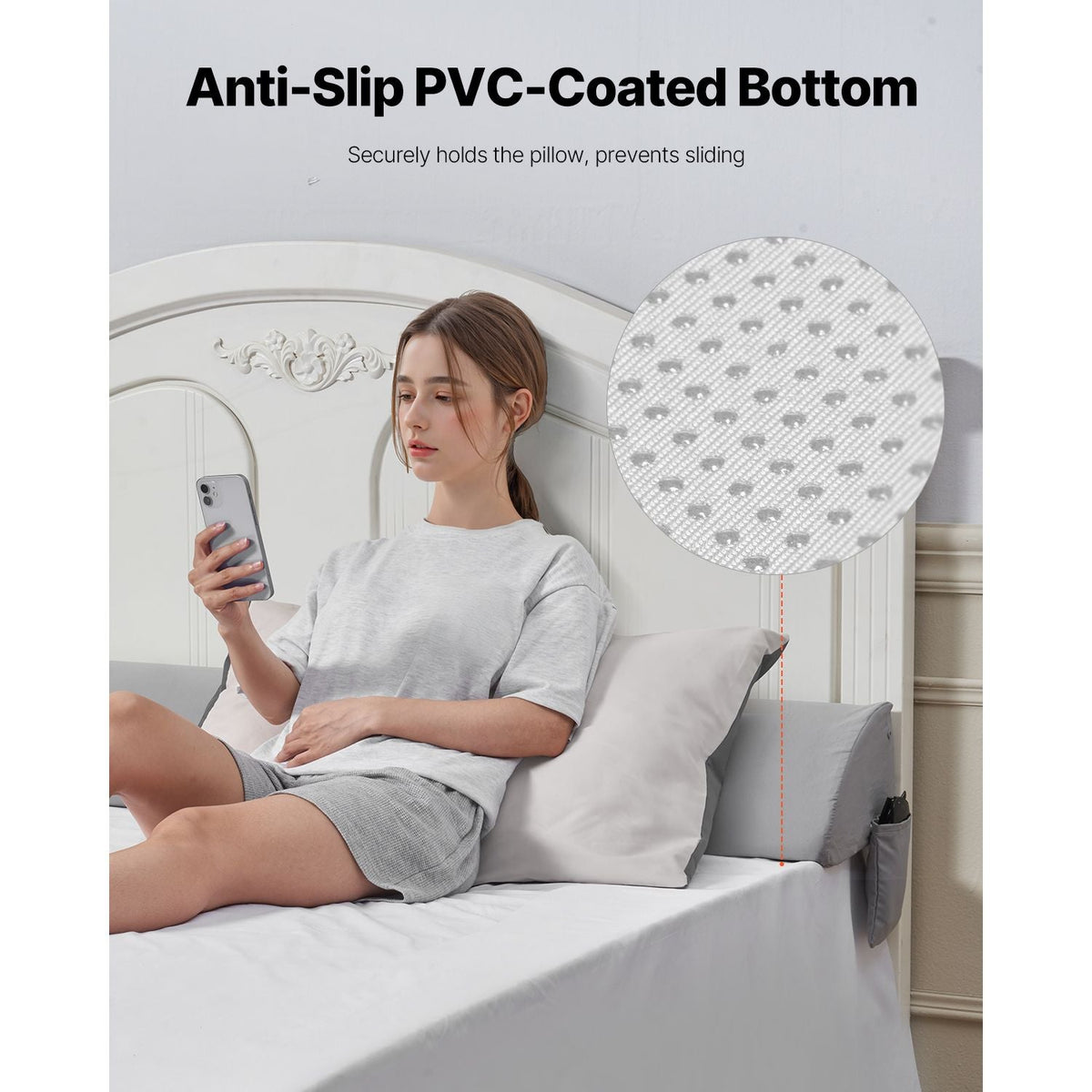 Bed Wedge Pillow for Headboard, King Size, 72"x10"x6" Bed Gap Filler, Fill 0-7" Gap Between Headboard and Mattress, 25D Foam Mattress Wedge Headboard Pillow with Side Pocket, for Backrest, Gray