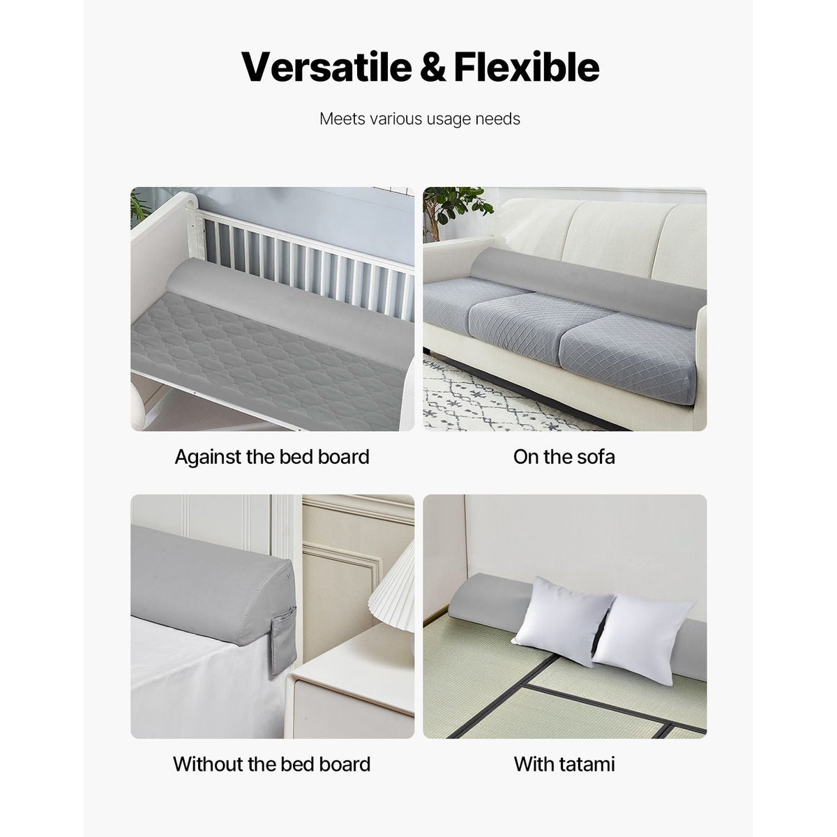 Bed Wedge Pillow for Headboard, King Size, 72"x10"x6" Bed Gap Filler, Fill 0-7" Gap Between Headboard and Mattress, 25D Foam Mattress Wedge Headboard Pillow with Side Pocket, for Backrest, Gray