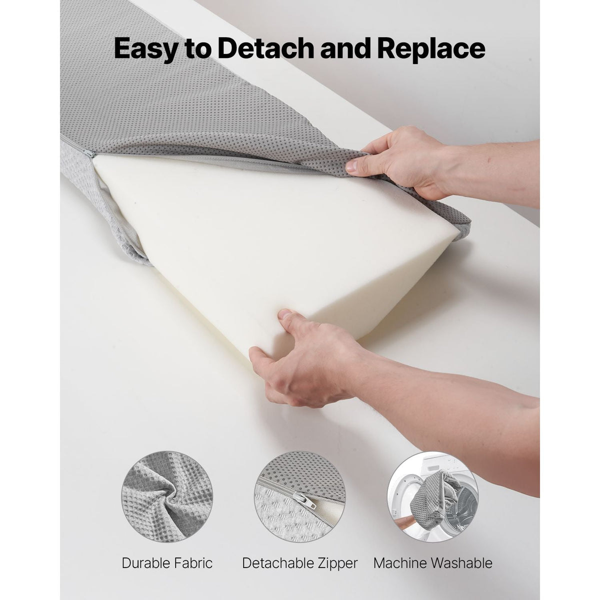 Bed Wedge Pillow for Headboard, Queen Size, 60"x10"x6" Bed Gap Filler, Fill 0-7" Gap Between Headboard and Mattress, 25D Foam Mattress Wedge Headboard Pillow with Side Pocket, for Backrest, Gray