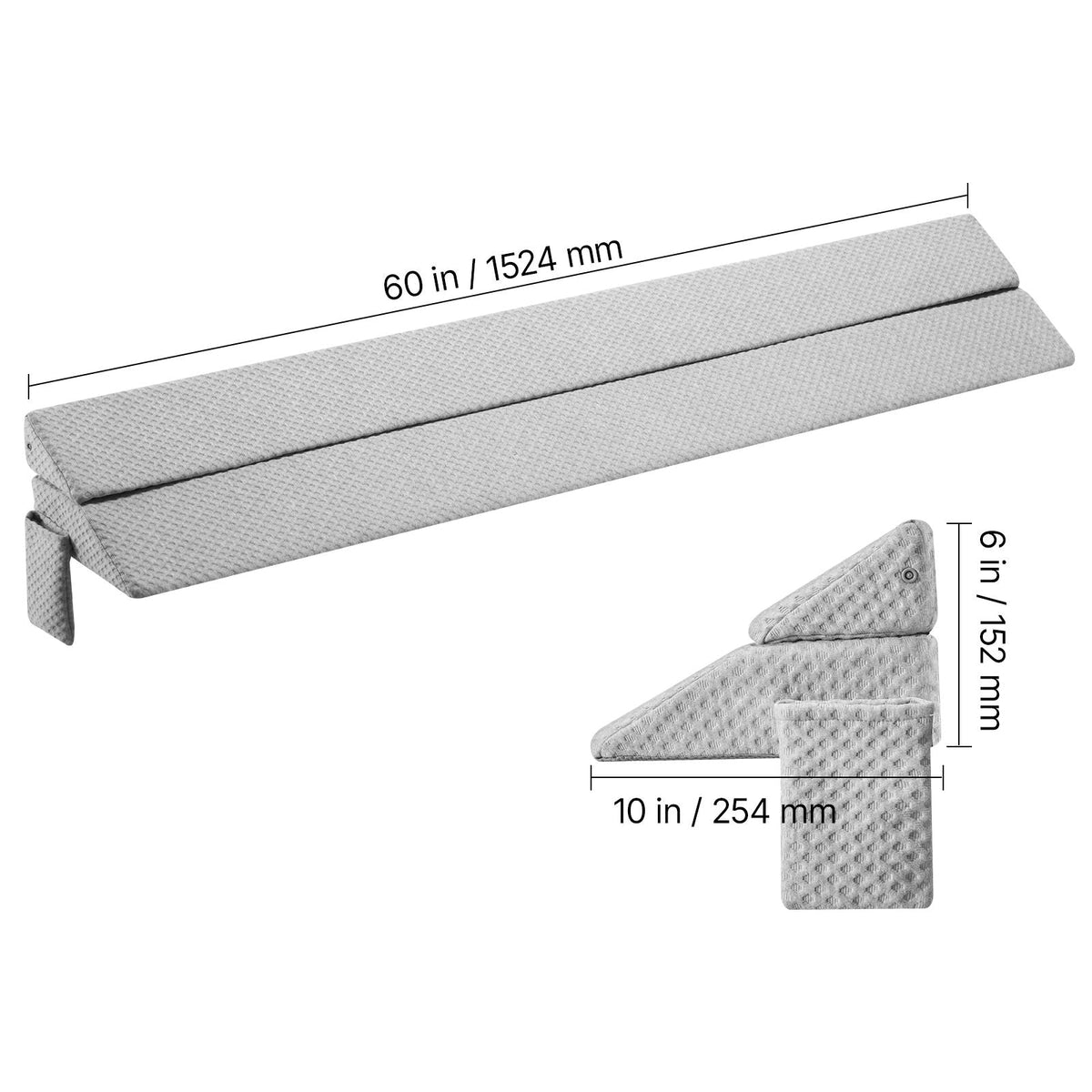 Bed Wedge Pillow for Headboard, Queen Size, 60"x10"x6" Bed Gap Filler, Fill 0-7" Gap Between Headboard and Mattress, 25D Foam Mattress Wedge Headboard Pillow with Side Pocket, for Backrest, Gray