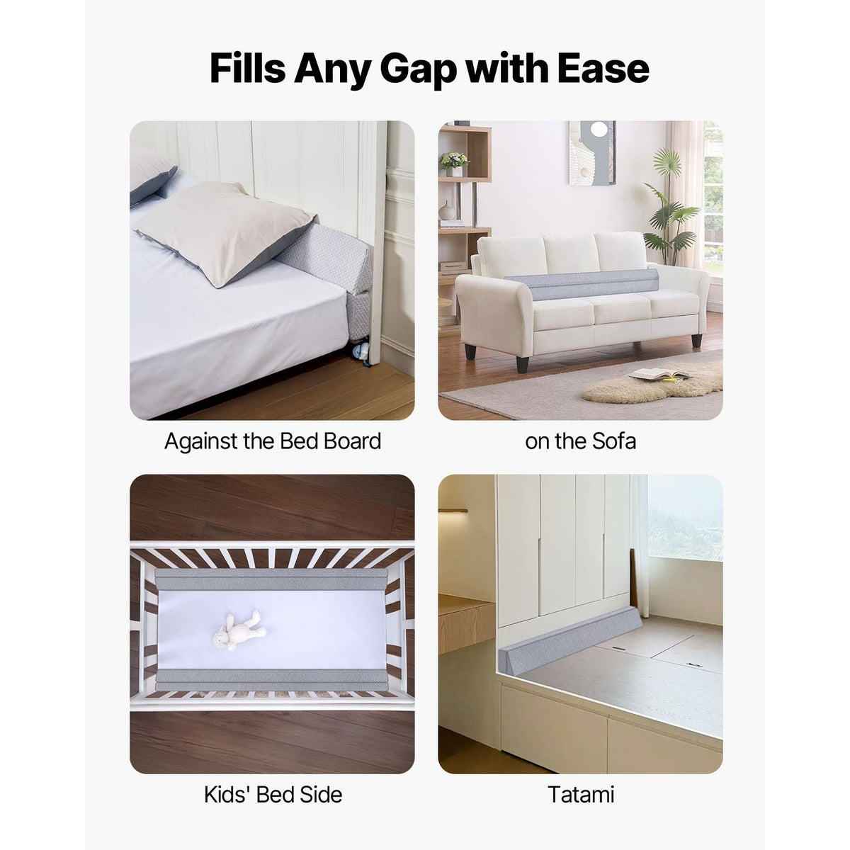 Bed Wedge Pillow for Headboard, Queen Size, 60"x6"x6" Foam Bed Gap Filler - Fill 0-7" Gap, Versatile Flip-Over Mattress Wedge Headboard Pillow with Anti-Slip Bottom, for Sleeping Backrest, Gray