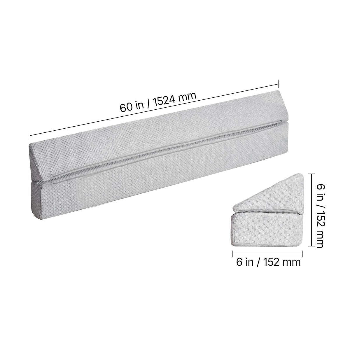 Bed Wedge Pillow for Headboard, Queen Size, 60"x6"x6" Foam Bed Gap Filler - Fill 0-7" Gap, Versatile Flip-Over Mattress Wedge Headboard Pillow with Anti-Slip Bottom, for Sleeping Backrest, Gray