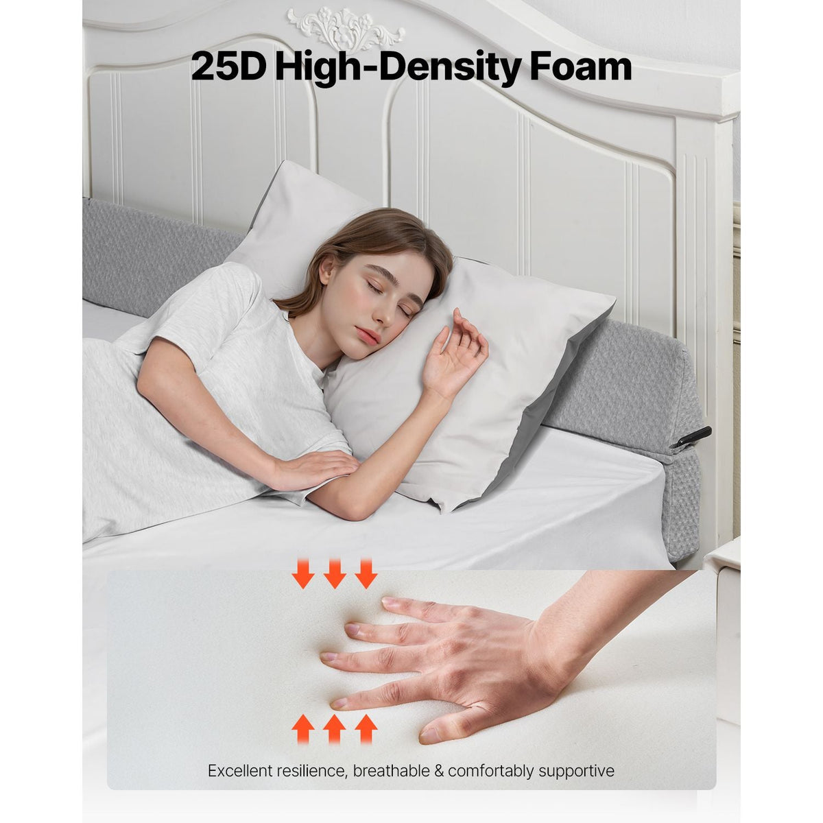 Bed Wedge Pillow for Headboard, Queen Size, 60"x6"x6" Foam Bed Gap Filler - Fill 0-7" Gap, Versatile Flip-Over Mattress Wedge Headboard Pillow with Anti-Slip Bottom, for Sleeping Backrest, Gray