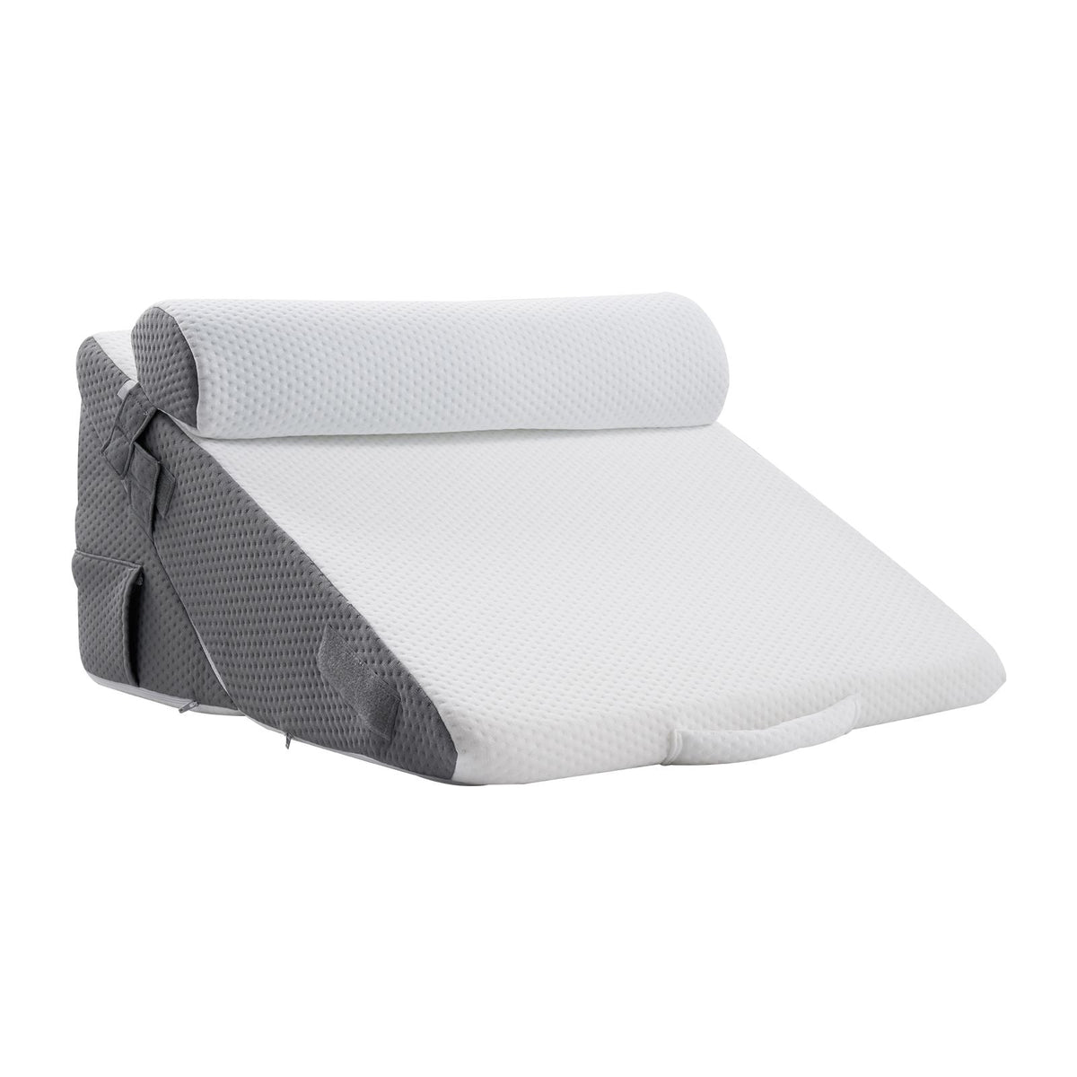 Bed Wedge Pillow for Sleeping, 3 Pcs Adjustable Orthopedic Bed Wedge Set, with Jacquard Washable Cover & Foam Support, Post Surgery Pillow for Acid Reflux Back Pain Snoring Relief, White/Grey