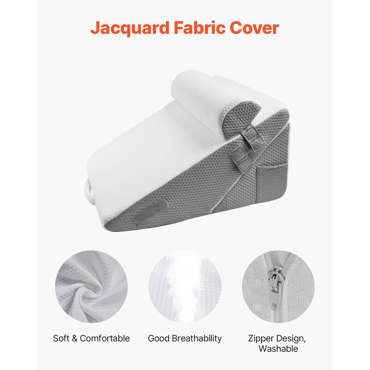 Bed Wedge Pillow for Sleeping, 3 Pcs Adjustable Orthopedic Bed Wedge Set, with Jacquard Washable Cover & Foam Support, Post Surgery Pillow for Acid Reflux Back Pain Snoring Relief, White/Grey