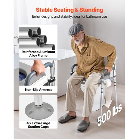 Bedside Commode Chair, 500 lbs Capacity, 4-in-1 Portable Toilet and Raised Toilet Seat with Padded Seat & Backrest, Detachable 5L Bucket, Adjustable Height & Width Adult Potty Chair for Seniors