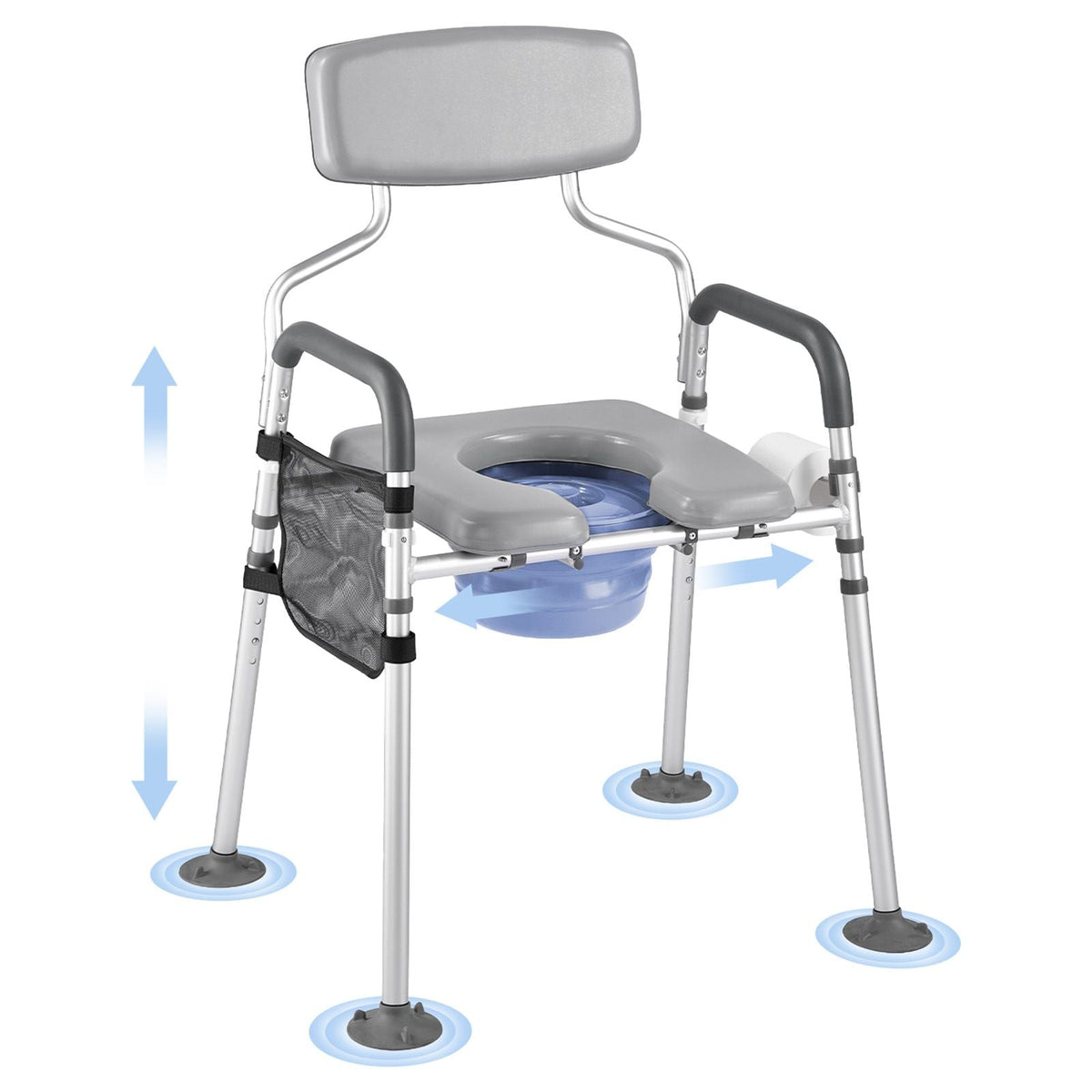 Bedside Commode Chair, 500 lbs Capacity, 4-in-1 Portable Toilet and Raised Toilet Seat with Padded Seat & Backrest, Detachable 5L Bucket, Adjustable Height & Width Adult Potty Chair for Seniors