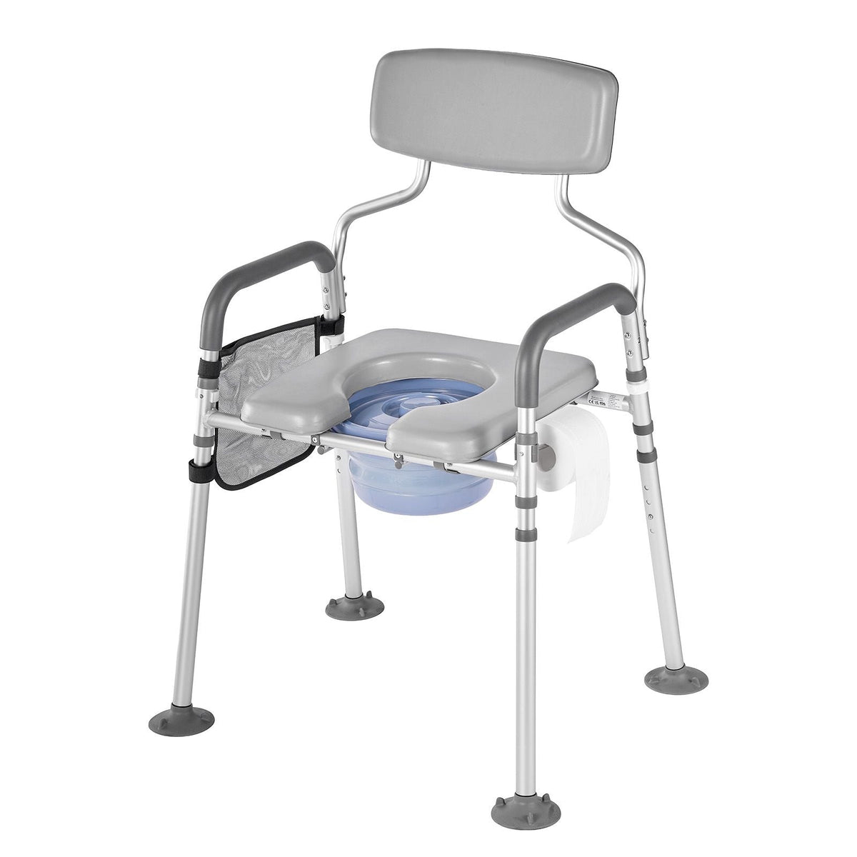 Bedside Commode Chair, 500 lbs Capacity, 4-in-1 Portable Toilet and Raised Toilet Seat with Padded Seat & Backrest, Detachable 5L Bucket, Adjustable Height & Width Adult Potty Chair for Seniors
