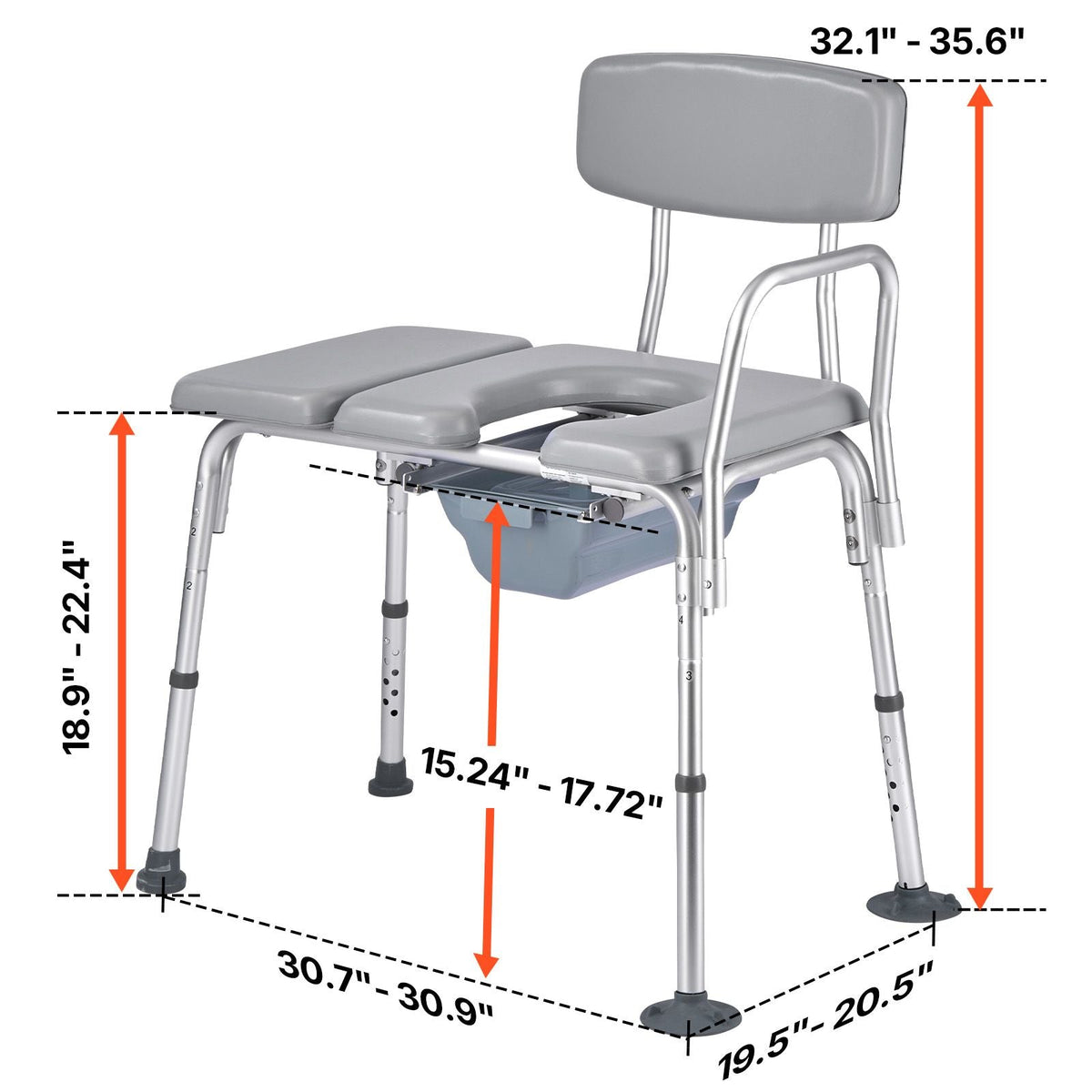 Bedside Commode Chair, 500 lbs Weight Capacity, 4-in-1 Portable Toilet and Raised Toilet Seat with Padded Seat and Backrest, Detachable 5L Bucket, Adjustable Height Adult Potty Chair for Seniors