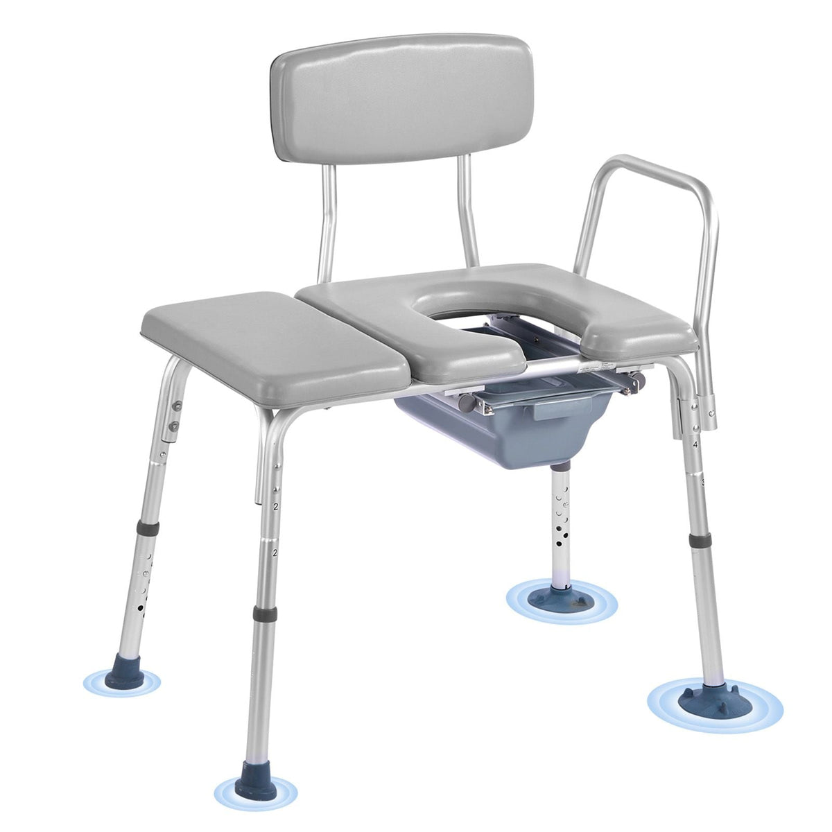 Bedside Commode Chair, 500 lbs Weight Capacity, 4-in-1 Portable Toilet and Raised Toilet Seat with Padded Seat and Backrest, Detachable 5L Bucket, Adjustable Height Adult Potty Chair for Seniors